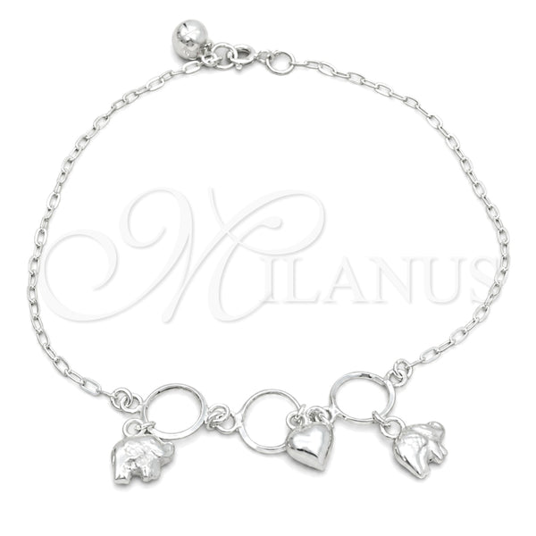 Sterling Silver Charm Anklet , Elephant Design, Polished, Silver Finish, 03.409.0023.10 (10 Inches Length)