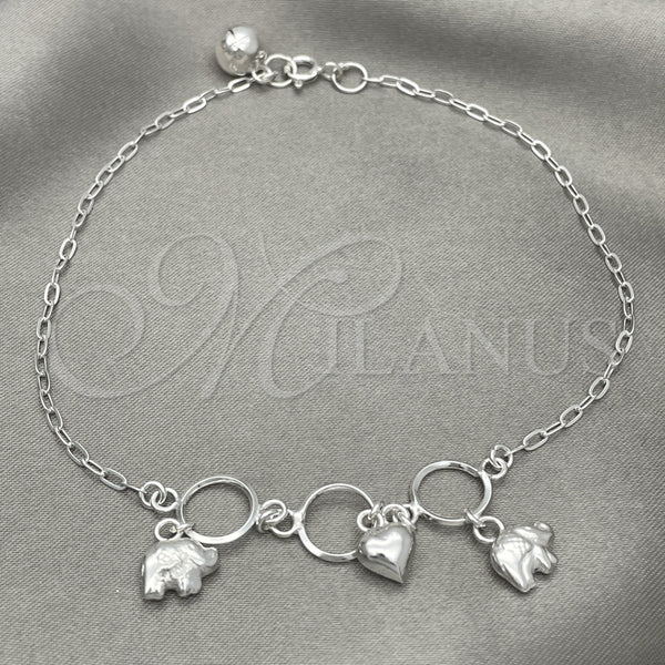 Sterling Silver Charm Anklet , Elephant Design, Polished, Silver Finish, 03.409.0023.10 (10 Inches Length)