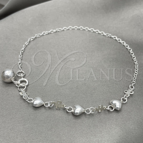 Sterling Silver Charm Anklet , Heart Design, Polished, Silver Finish, 03.409.0029.10 (10 Inches Length)