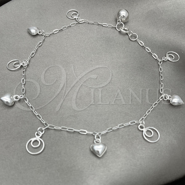 Sterling Silver Charm Anklet , Heart Design, Polished, Silver Finish, 03.409.0031.10 (10 Inches Length)
