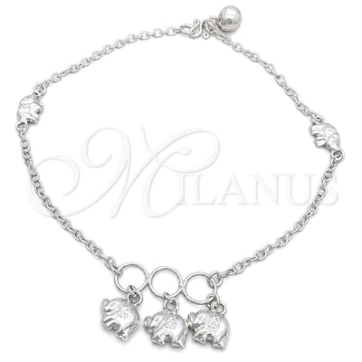 Sterling Silver Charm Anklet, Elephant Design, Polished, Silver Finish, 03.409.0035.10 (10 Inches Length) for wholesale, main product view