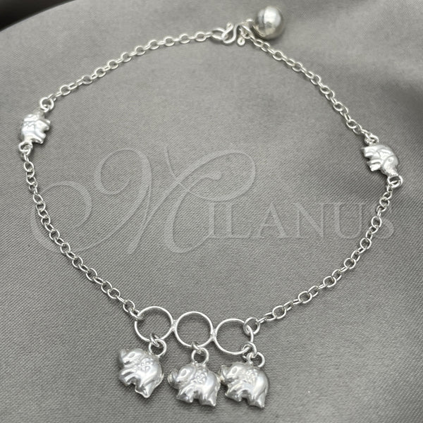 Sterling Silver Charm Anklet , Elephant Design, Polished, Silver Finish, 03.409.0035.10 (10 Inches Length)