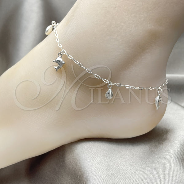 Sterling Silver Charm Anklet , Dolphin Design, Polished, Silver Finish, 03.409.0037.10 (10 Inches Length)
