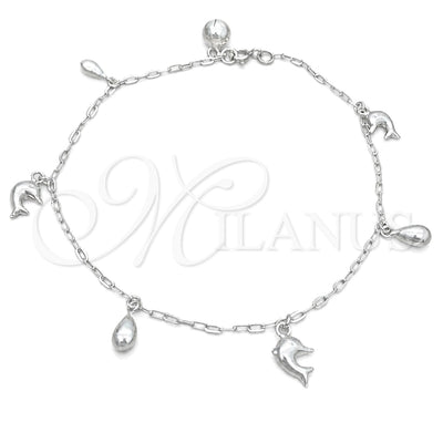 Sterling Silver Charm Anklet, Dolphin Design, Polished, Silver Finish, 03.409.0037.10 (10 Inches Length) for wholesale, main product view