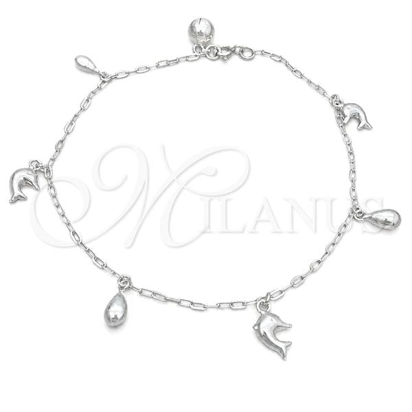 Sterling Silver Charm Anklet , Dolphin Design, Polished, Silver Finish, 03.409.0037.10 (10 Inches Length)