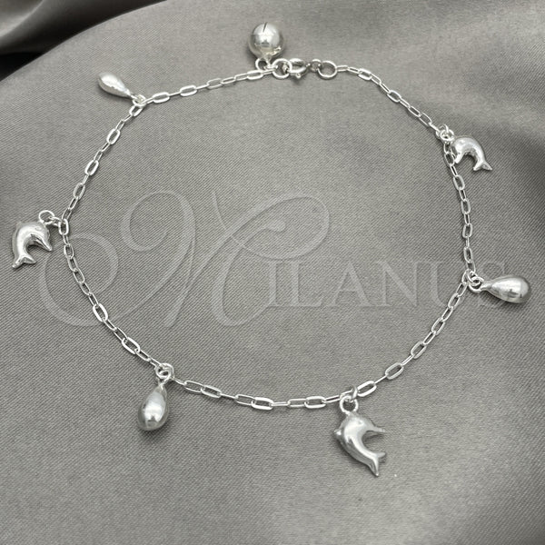 Sterling Silver Charm Anklet , Dolphin Design, Polished, Silver Finish, 03.409.0037.10 (10 Inches Length)