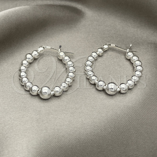 Sterling Silver Small Hoop, Ball Design, Polished, Silver Finish, 02.409.0004.30