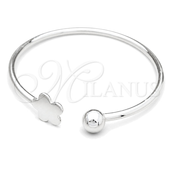 Sterling Silver Individual Bangle, Four-leaf Clover Design, Polished, Silver Finish, 07.409.0003 (04 MM Thickness, One size fits all)