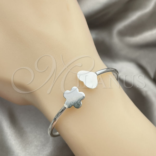 Sterling Silver Individual Bangle, Heart Design, Polished, Silver Finish, 07.409.0007 (04 MM Thickness, One size fits all)