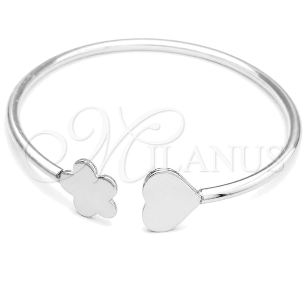 Sterling Silver Individual Bangle, Heart Design, Polished, Silver Finish, 07.409.0007 (04 MM Thickness, One size fits all)