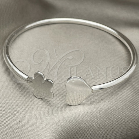 Sterling Silver Individual Bangle, Heart Design, Polished, Silver Finish, 07.409.0007 (04 MM Thickness, One size fits all)