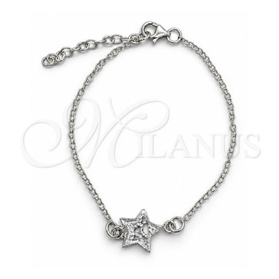 Sterling Silver Fancy Bracelet, Star Design, Polished, Silver Finish, 03.392.0024.07 (7 Inches Length)