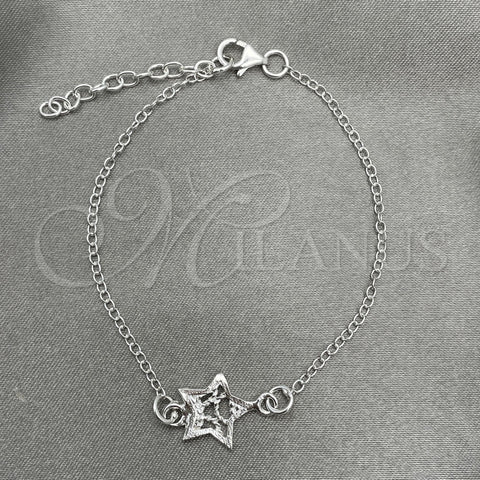 Sterling Silver Fancy Bracelet, Star Design, Polished, Silver Finish, 03.392.0024.07 (7 Inches Length)