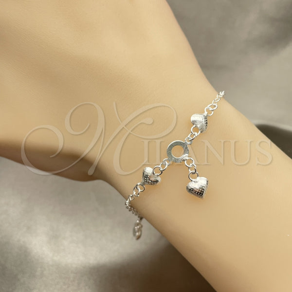 Sterling Silver Charm Bracelet, Heart Design, Polished, Silver Finish, 03.397.0007.07 (7 Inches Length)