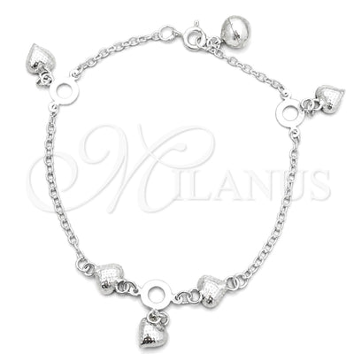Sterling Silver Charm Bracelet, Heart Design, Polished, Silver Finish, 03.397.0007.07 (7 Inches Length) for wholesale, main product view