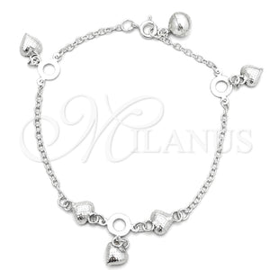 Sterling Silver Charm Bracelet, Heart Design, Polished, Silver Finish, 03.397.0007.07 (7 Inches Length)