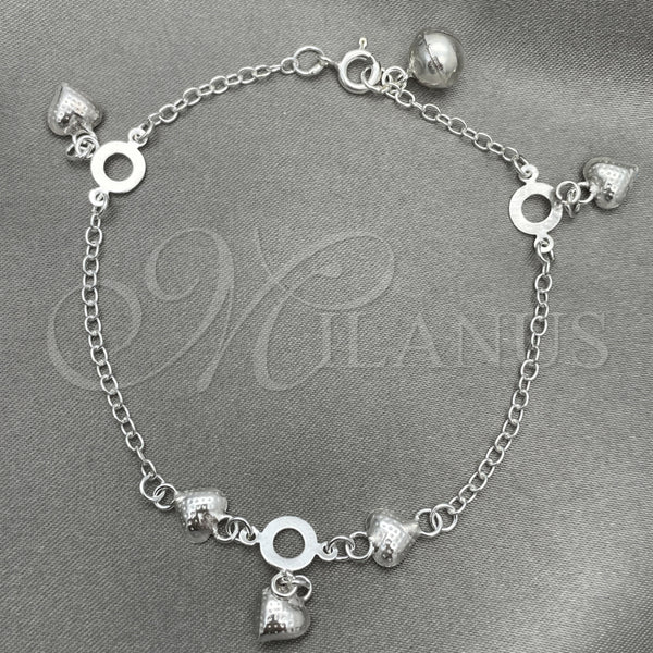 Sterling Silver Charm Bracelet, Heart Design, Polished, Silver Finish, 03.397.0007.07 (7 Inches Length)