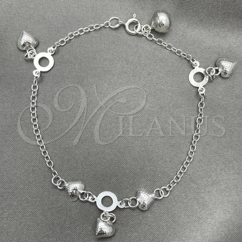 Sterling Silver Charm Bracelet, Heart Design, Polished, Silver Finish, 03.397.0007.07 (7 Inches Length)