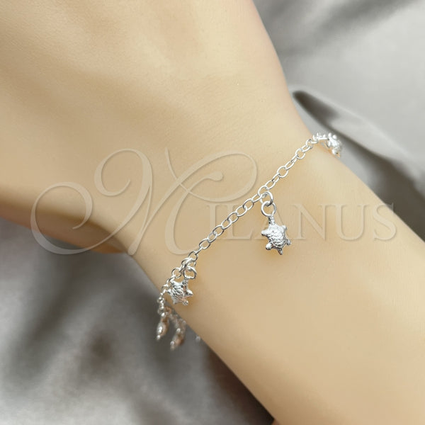 Sterling Silver Charm Bracelet, Turtle Design, Polished, Silver Finish, 03.397.0009.07 (7 Inches Length)