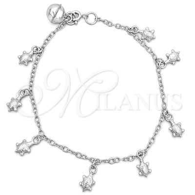 Sterling Silver Charm Bracelet, Turtle Design, Polished, Silver Finish, 03.397.0009.07 (7 Inches Length) for wholesale, main product view