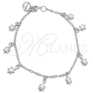 Sterling Silver Charm Bracelet, Turtle Design, Polished, Silver Finish, 03.397.0009.07 (7 Inches Length)
