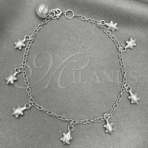 Sterling Silver Charm Bracelet, Turtle Design, Polished, Silver Finish, 03.397.0009.07 (7 Inches Length)