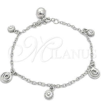 Sterling Silver Charm Bracelet, Sun Design, Polished, Silver Finish, 03.397.0010.07 (01 MM Thickness, 7 Inches for wholesale, main product view