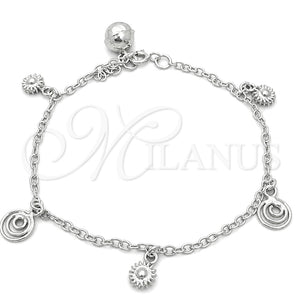 Sterling Silver Charm Bracelet, Sun Design, Polished, Silver Finish, 03.397.0010.07 (01 MM Thickness, 7 Inches Length)