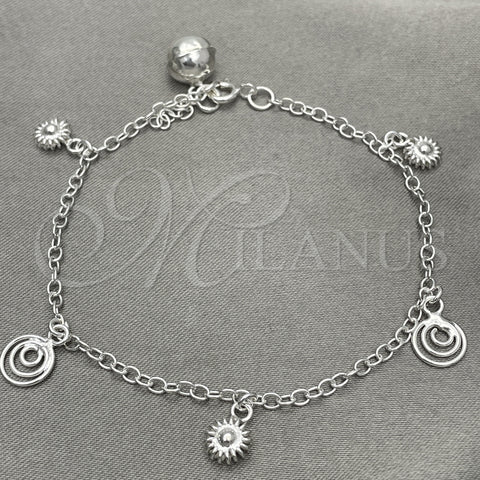 Sterling Silver Charm Bracelet, Sun Design, Polished, Silver Finish, 03.397.0010.07 (01 MM Thickness, 7 Inches Length)