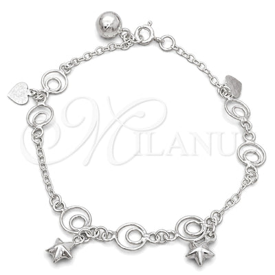 Sterling Silver Charm Bracelet, Star Design, Polished, Silver Finish, 03.397.0011.07 (7 Inches Length) for wholesale, main product view