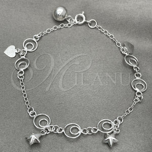 Sterling Silver Bracelet — Charm Bracelet Star Design Polished 03. 7 Inches — main product view — SKU 151818 | Plata 925 brazalete — Charm Bracelet estrella diseño pulido 03. 7 Inches — SKU 151818