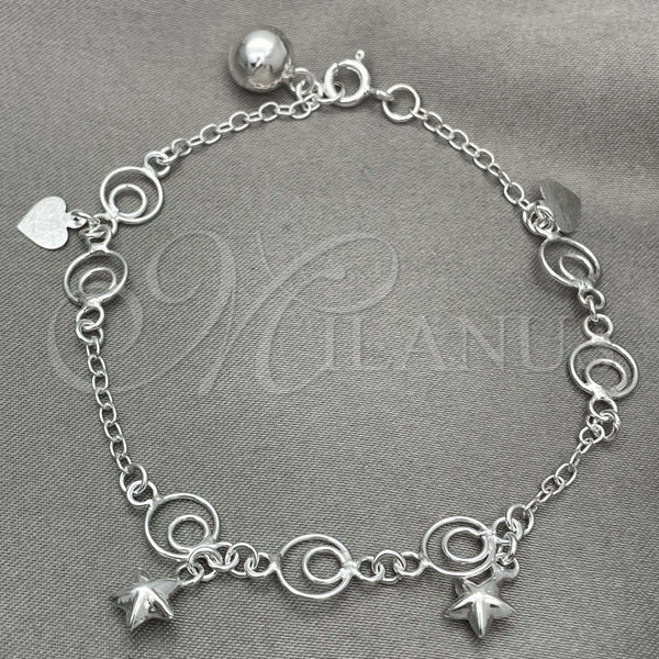 Sterling Silver Bracelet — Charm Bracelet Star Design Polished 03. 7 Inches — main product view — SKU 151818 | Plata 925 brazalete — Charm Bracelet estrella diseño pulido 03. 7 Inches — SKU 151818