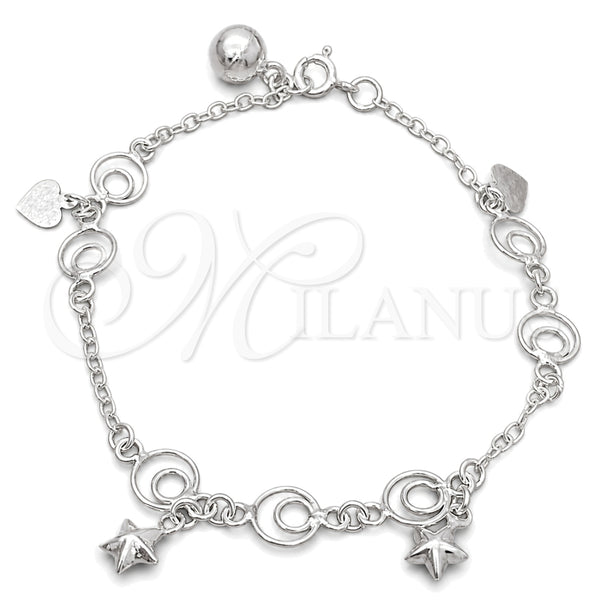 Sterling Silver Charm Bracelet, Star Design, Polished, Silver Finish, 03.397.0011.07 (7 Inches Length)