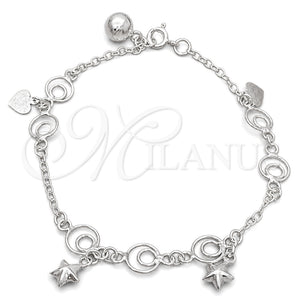 Sterling Silver Charm Bracelet, Star Design, Polished, Silver Finish, 03.397.0011.07 (7 Inches Length)