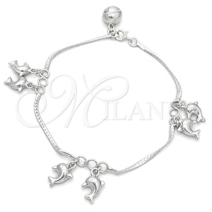 Sterling Silver Charm Bracelet, Dolphin Design, Polished, Silver Finish, 03.397.0012.07 (7 Inches Length)