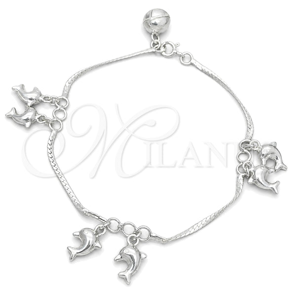 Sterling Silver Charm Bracelet, Dolphin Design, Polished, Silver Finish, 03.397.0012.07 (7 Inches Length)