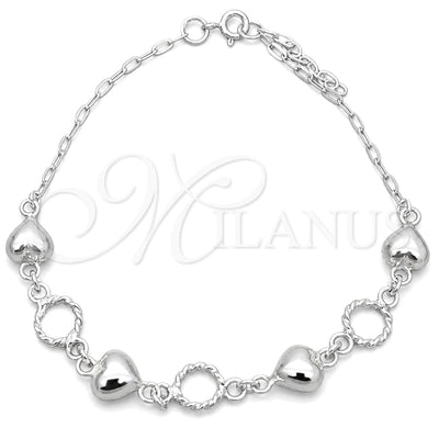 Sterling Silver Fancy Bracelet, Heart Design, Polished, Silver Finish, 03.407.0002.07 (7 Inches Length) for wholesale, main product view