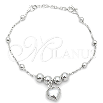 Sterling Silver Charm Bracelet, Heart Design, Polished, Silver Finish, 03.407.0005.07 (7 Inches Length) for wholesale, main product view