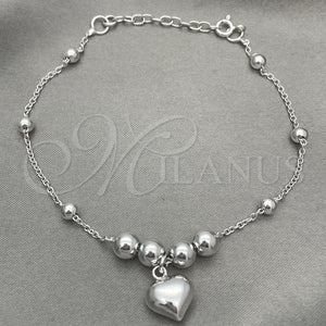 Sterling Silver Bracelet — Charm Bracelet Heart Design Polished 03. 7 Inches — main product view — SKU 151826 | Plata 925 brazalete — Charm Bracelet corazón diseño pulido 03. 7 Inches — SKU 151826