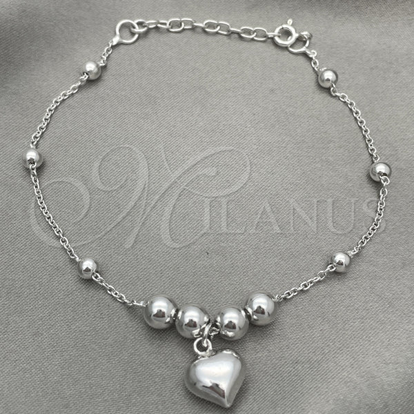 Sterling Silver Charm Bracelet, Heart Design, Polished, Silver Finish, 03.407.0005.07 (7 Inches Length)