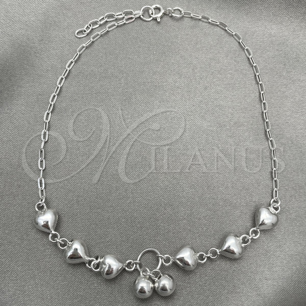 Sterling Silver Charm Anklet , Heart Design, Polished, Silver Finish, 03.407.0006.10 (10 Inches Length)