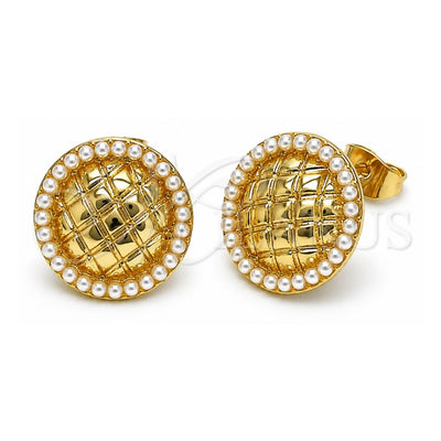Oro Laminado Stud Earring, Gold Filled Style with Ivory Pearl, Polished, Golden Finish, 02.379.0035