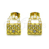 Oro Laminado Stud Earring, Gold Filled Style Purse Design, with Ivory Pearl and White Crystal, Polished, Golden Finish, 02.379.0036
