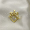 Oro Laminado Fancy Pendant, Gold Filled Style Heart Design, with White Micro Pave, Polished, Golden Finish, 05.381.0011