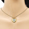 Oro Laminado Fancy Pendant, Gold Filled Style Heart Design, with White Micro Pave and White Cubic Zirconia, Polished, Golden Finish, 05.381.0014