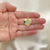 Oro Laminado Fancy Pendant, Gold Filled Style Heart Design, with White Micro Pave and White Cubic Zirconia, Polished, Golden Finish, 05.381.0014