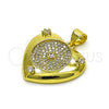 Oro Laminado Fancy Pendant, Gold Filled Style Heart Design, with White Micro Pave and White Cubic Zirconia, Polished, Golden Finish, 05.381.0014