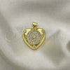 Oro Laminado Fancy Pendant, Gold Filled Style Heart Design, with White Micro Pave and White Cubic Zirconia, Polished, Golden Finish, 05.381.0014