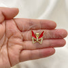 Oro Laminado Fancy Pendant, Gold Filled Style Butterfly Design, with White Micro Pave, Red Enamel Finish, Golden Finish, 05.381.0015.1