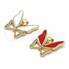 Oro Laminado Fancy Pendant, Gold Filled Style Butterfly Design, with White Micro Pave, Red Enamel Finish, Golden Finish, 05.381.0015.1
